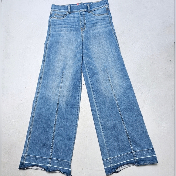 SPANX Sz L ShapeWear Light Blue 360 Authentic Wide Leg Denim Jeans - Picture 2 of 11